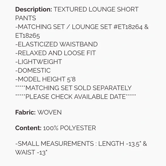 170 1 left ❤️Easel TEXTURED LOOSE FIT TOP AND SHORTS
-MATCHING SET - Picture 6 of 6